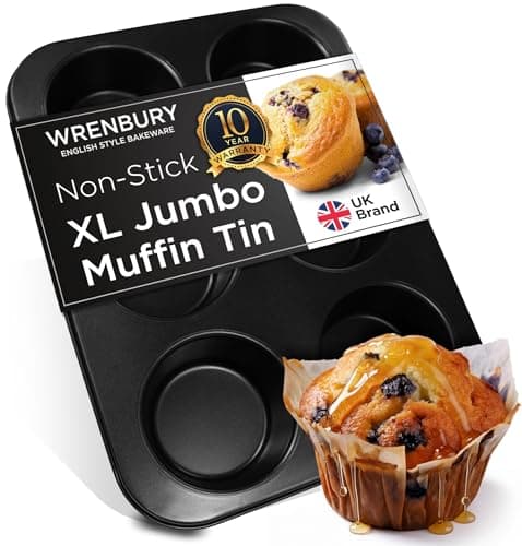 Image of Wrenbury Jumbo Muffin Tin - Deep Yorkshire Pudding Mould 6 Cup - Non Stick Muffin Baking Tray Large - Giant Cupcake Pan - PTFE Free