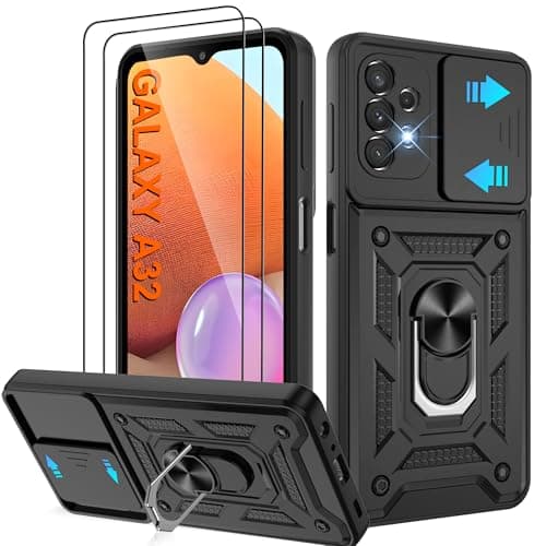 Image of Pilaru for Samsung A32 5G Phone Case with Screen Protector | Camera Protective Cover | Ring Stand,Shockproof Bumper Phone Cover,A32 5g-Black