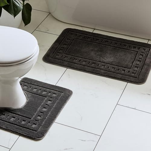 Image of Catherine Lansfield Armoni Bath Mat and Pedestal Set Grey