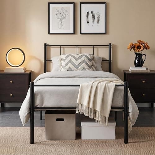Image of Panana 3Ft Single Bed Frame Solid Metal Bed Frame Modern Style with Headboard & Footboard (Black)