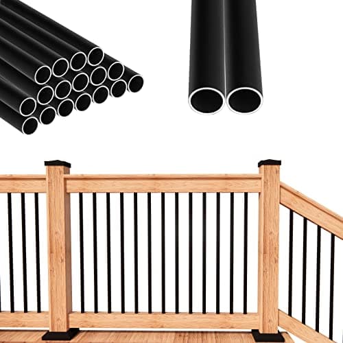 Image of Senmit 32"x 3/4 Aluminum Deck Balusters - Indoor Outdoor Metal Railing Spindles - Hollow Round Stair Spindles for Porch - Matte Black Coated 10 Pack