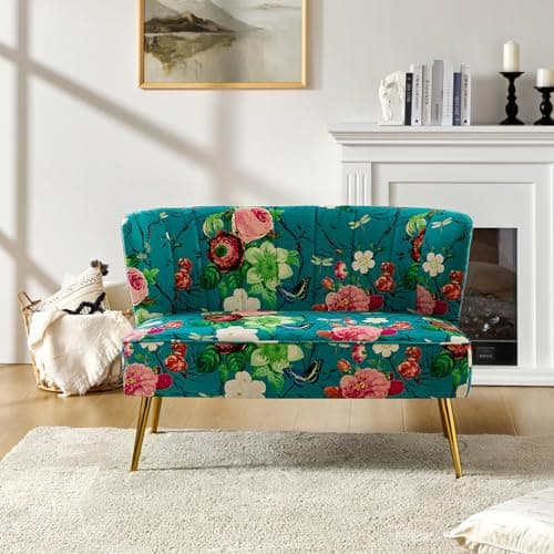 Image of HULALA HOME Velvet 2 Seater Sofa Upholstered Loveseat Couch with Metal Legs Armless Backrest for Living Room & Lounge Chair(BLUE)