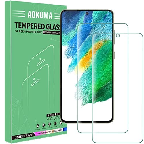 Image of AOKUMA Tempered Glass for Samsung Galaxy S21 FE 5G, Screen Protector, [2 Pack] Premium Quality Guard Film, Case Friendly, Shatterproof, Shockproof, Scratchproof, Oilproof