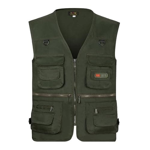 Image of AOTORR Men’s Fishing Vest Casual Outdoor Work Safari Fishing Photo Cargo Vest Summer Jacket With Multi Pockets Army Green S