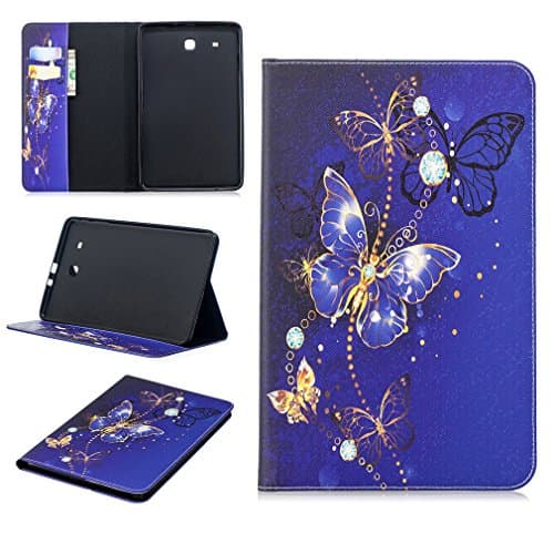 Image of LMFULM® Case for Samsung Galaxy Tab E/SM-T560 / T565 (9.6 Inch) PU Leather Case Dreamy Blue Butterfly Pattern Stent Function Holster Flip Cover for Galaxy Tab E 9.6 Tablet PC