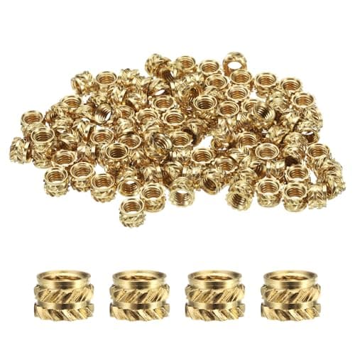 Image of Sourcing Map 100pcs M4 Threaded Inserts Brass Heat Set Insert, OD 6mm Knurled Insert, 3D Printing Female Threaded Inserts M4x4mm