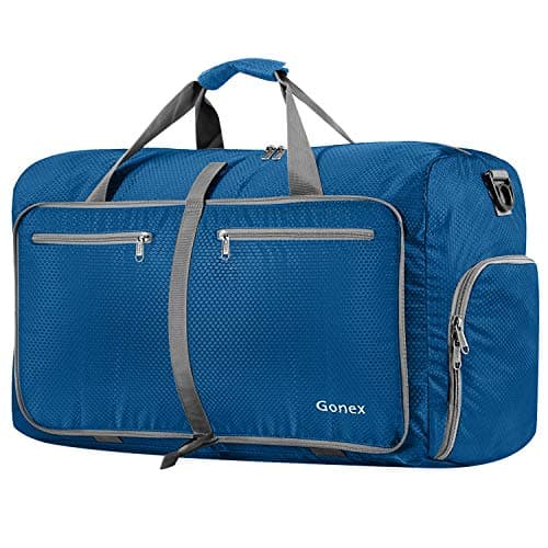Image of Gonex 80L Foldable Travel Duffle Bag with Shoes Compartment, Packable Lightweight Water Repellent Holdall Bag for Camping Gym Weekender Bag Deep Blue