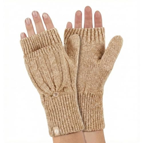 Image of HEAT HOLDERS - Womens Thermal Converter Fingerless Cable Knit 2.3 tog Gloves (Beige)