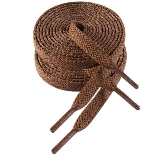 Image of VSUDO 115cm Length Flat Brown Trainers Shoelace, 8mm Wide Brown Shoe Laces for Sneakers, Premium Trainer Shoe Strings, Replacements Athletic Sport Shoelaces for Women or Men (1Pair-Brown-115cm)