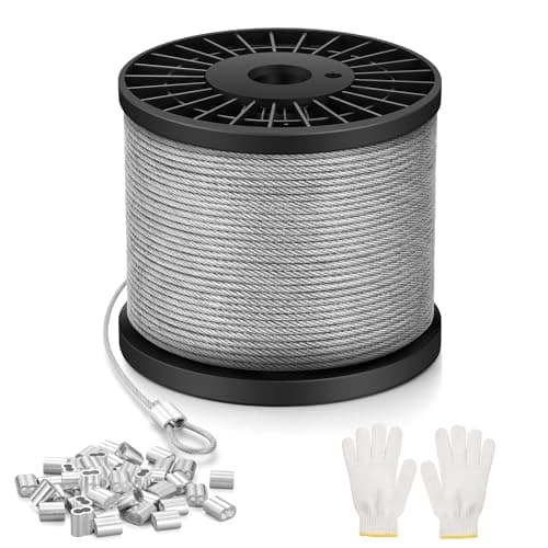 Image of NZNSML Wire Rope Stainless Steel 2 mm, 50 M Wire Cable Heavy Duty 7x7 Strand Core Garden Hanging Cable with Aluminum Crimping Clamps Loop Sleeve for Hanging Pictures Plants Clothes Line Garden