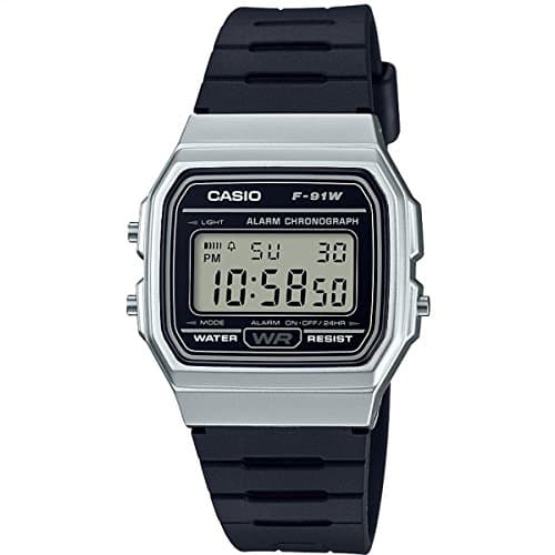 Image of Casio Men's Quartz Watch with Grey Dial Digital Display and Black Resin Strap F-91WM-7AEF