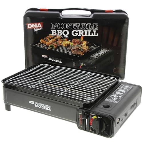 Image of Portable Camping Stove & BBQ Grill – Butane/LPG Tabletop Gas Cooker for Camping, Caravans, Fishing, Picnics & Emergency Cooking, with Carry Case - Indoor/Outdoor use