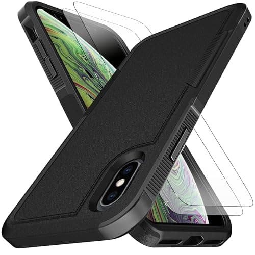 Image of KaiMai for iPhone XS Max Case, [10 FT Military Grade Drop Protection] [Non-Slip] [2 pcs TPE HD Screen Protector] Heavy Duty Full-Body Shockproof Case for iPhone XS Max 6.5“-Black