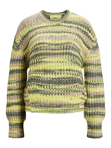 Image of Jack & Jones Women's Jxsimone Space Dye Crew Neck Knit Noos Pullover, Limeade/Stripes:/3 Multi Space Dye, S