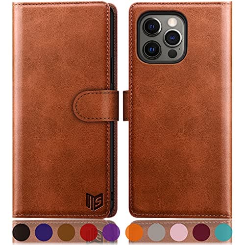 Image of SUANPOT for iPhone 13 Pro 6.1 inch case with [Credit Card Holder][RFID Blocking],PU Leather Flip Book Protective Cover Women Men for apple 13 Pro Phone case Light Brown