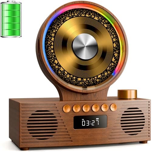 Image of ROADOM Retro CD Player with Bluetooth 5.3 & Dual Speakers, 4000mAh Rechargeable, 6-in-1 Playback (CD/USB/TF/FM/AUX/BT), RGB Light, Portable Desktop CD Player for Home, Vintage Gift for Music Lovers