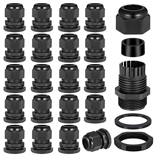 Image of Zocipro 20Pcs M20 Cable Glands 20mm, IP68 Waterproof Nylon Cable Gland Suitable for 6mm-12mm Cables, Black Cable Grommet Cable Entry for Outdoor, Garden, Switch Box Junction Box