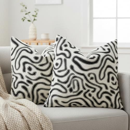Image of SAJRCOY White and black Cushions 45 X 45cm Set Of 2 Cushion covers Living Room Sofa Bed Throw Pillow Cover Office Cushion for Home Garden Farmhouse Decor Couch Throw Pillows