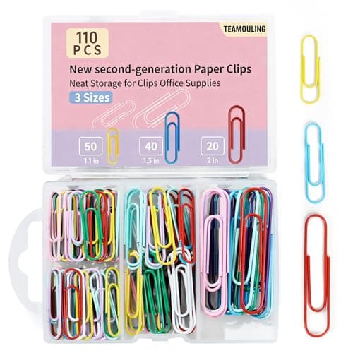 Image of TEAMIOULING Paper Clips, 110Pcs Colored Paper Clip Assorted Sizes (2 inch & 1.3 inch,1.1 inch), Largr PaperClips, Small Medium Paper Clips for Office School Supplies Document Organizing