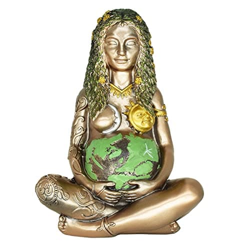 Image of Miyolo Mother Earth Gaia Statue Goddess Figurine Resin Wiccan Altar Table Decor for Witchy Spiritual Room Supplies Collections, Painted Bronze Green