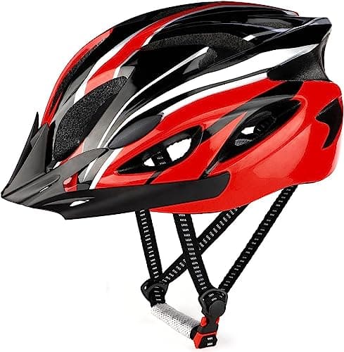 Image of RaMokey Cycle Helmet, Lightweight Bicycle Helmet, Adjustable Mountain & Road Bike Helmets for Adults, 18 Vents with Adjustable Strap & Detachable Visor for Mens Womens(Head Sizes 58-62cm) (Red)