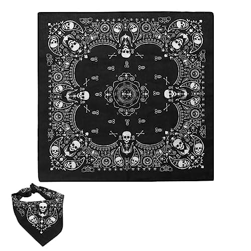 Image of Black Skull Bandana - Double-Sided White Skull Design Head Scarf, Pirate Neck Warmer for Men and Women
