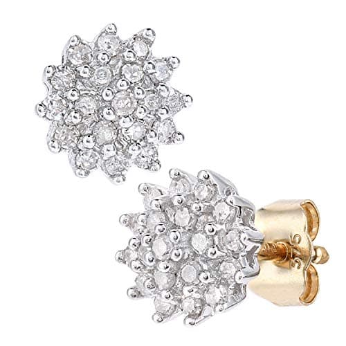 Image of 9ct Yellow Gold Earrings – 0.25ct Diamond Cluster Studs Women’s Earrings - by Elegano