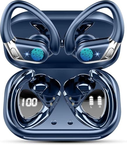 Image of Wireless Earbuds, Bluetooth 5.4 Headphones Sport with 4 ENC Mic, Wireless Earphones in Ear HiFi Stereo, 50H IP7 Waterproof Bluetooth Earbuds with Earhooks, LED Display Wireless Headphones for Running