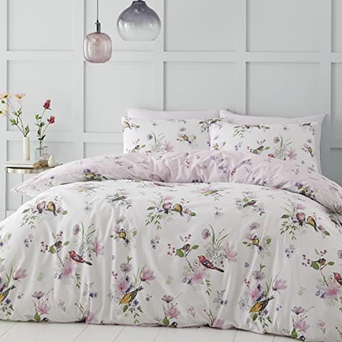 Image of Catherine Lansfield Bedding Songbird Single Duvet Cover Set with Pillowcase Pink