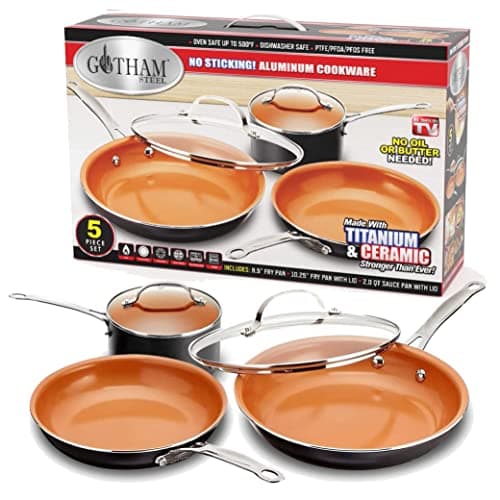 Image of Gotham Steel 5 Piece Kitchen Essentials Cookware Set with Ultra Nonstick Copper Surface Dishwasher Safe, Cool Touch Handles- Includes Fry Pans, Graphite