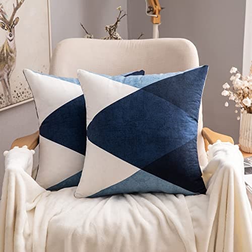 Image of MIULEE Geometric Cushion Covers Decorative Square Soft Suedette Throw Pillow Case Print Pillowcases for Sofa Couch Livingroom Bed with Invisible Zipper 50x50 cm 20x20 Inches 2 Pieces Blue