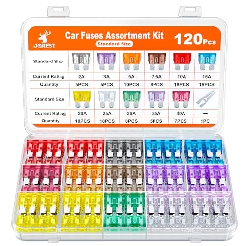 Image of JOREST 120Pcs Car Fuses,Blade Fuses Assorted Kit for Caravan Auto, Standard Amp fuses UK (2A 3A 5A 7.5A 10A 15A 20A 25A 30A 35A 40A) + Auto Fuse Puller