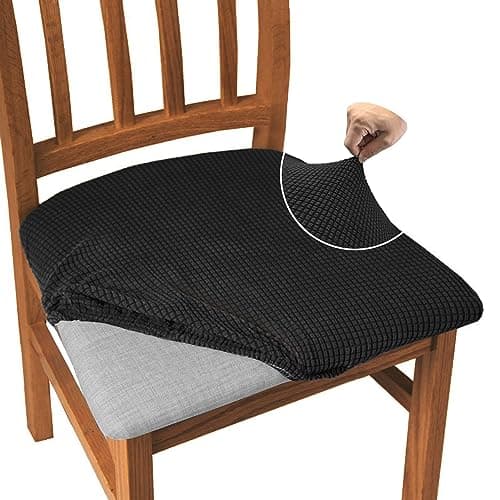 Image of Granbest Jacquard Dining Chair Seat Covers Set of 4, High Stretch Dining Chair Slipcovers Anti-dust Seat Protector for Dining Room, Kitchen (Black, Set of 4)