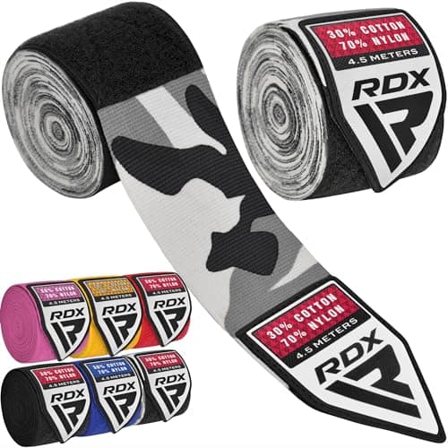Image of RDX Boxing Hand Wraps 4.5M / 180 Inches – Mexican Style Semi-Elastic MMA Inner Gloves - Wrist Support for Muay Thai, Kickboxing, BJJ, Karate - Thumb Loop & Hook and Loop Closure - Cotton & Nylon Blend