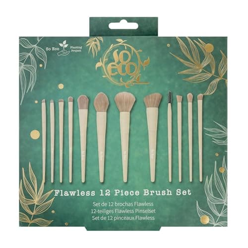 Image of So Eco Flawless 12-Piece Brush Set – Eco-Friendly Birchwood Makeup Brushes for Face, Eyes & Brows, Vegan & Cruelty-Free