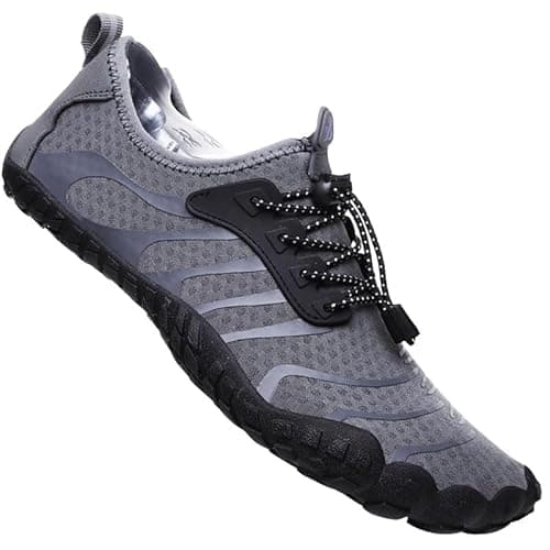 Image of Barefoot Water Shoes Mens Womens Aqua Sea Swim Beach Shoes Mens Surf Quick Dry Ladies Lightweight Sport Wet Pool Diving Unisex Grey