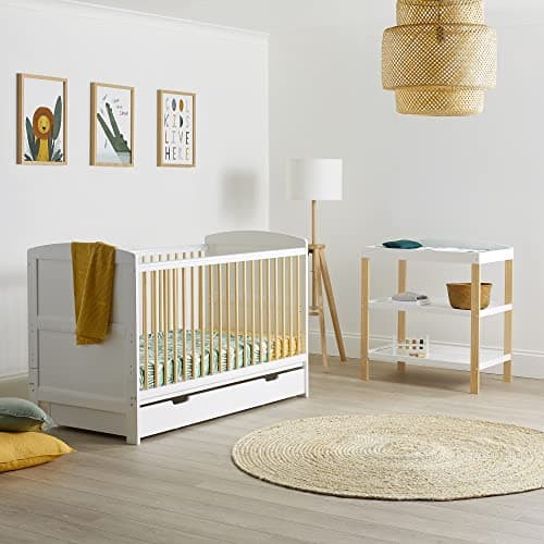 Image of Ickle Bubba Coleby Classic Cot Bed, Under Drawer, Open Changer and Fibre Mattress (Scandi White)