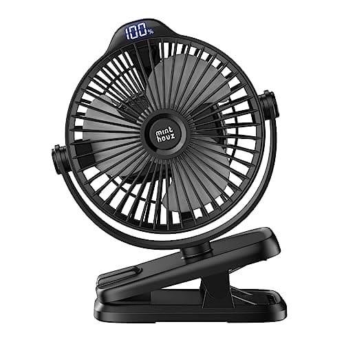 Image of Minthouz Clip on Fan, 8000mAh USB C Rechargeable Small Desk Fan with Battery Level Indicator, 5 Speeds 360° Rotation Adjustable Low Noise, Ideal for Outdoor Camping/Stroller/Home/Office