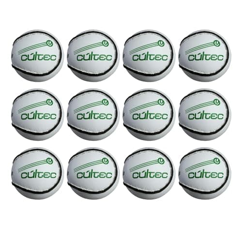 Image of Cúltec Match Sliotar Ball, Pack of 12, Hand Stitched Leather, PU Core, Hurling and Camogie Team Ball for Club Training and Match Play, White, 5