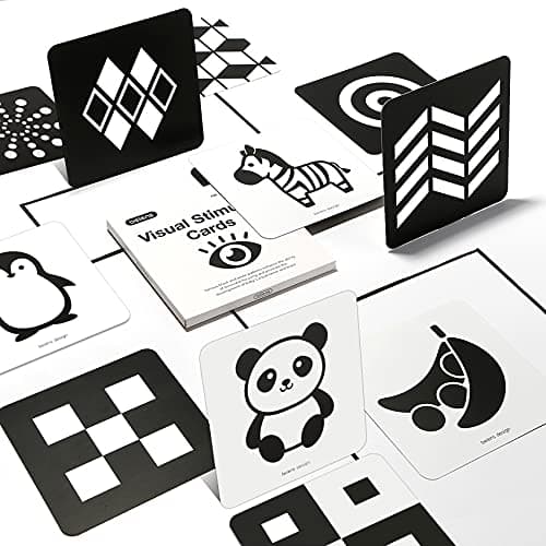 Image of beiens Newborn Essentials Baby Sensory Toys Cards, Black and White Brain Development Toys, Visual Stimulation Learning Activity Cards for 0-12 Months, 40 Pages 5.5'' x 5.5'' Baby Gifts