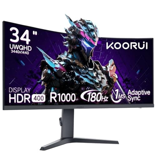 Image of KOORUI 34 Inch Curved Gaming Monitor, WQHD 180Hz, 1MS, HDR400, 1000R Curvature, Height Adjustable,Adaptive Sync, DP HDMI 34E6UC