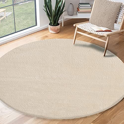 Image of the carpet Relax Modern Fluffy Short Pile Rug, Non-Slip Underside, Washable up to 30 Degrees, Super Soft, Fur Look, Beige, 120 x 120 cm Round
