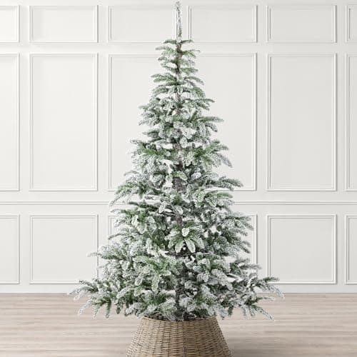 Image of Christow 7ft Alpine Fir Christmas Tree with Snow, Luxury Artificial Flocked Indoor Xmas Decoration, Natural Looking Dual Tone PVC Needles, Easy Assembly with Stand, Tip Count 1135 (skirt not included)