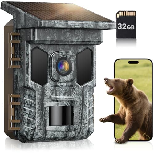 Image of VIDVIS WiFi Wildlife Camera Solar,4K 64MP Trail Camera with Night Vision Motion Activated Waterproof IP66,0.2s Trigger Garden Camera with Infrared LEDs,Built-In Rechargeable Battery,32GB Micro SD Card