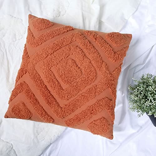 Image of Burnt Orange Cushion Covers Diamond Boho Geo 45x45Cm 18x18IN Rust Copper Autumn Thanksgiving Geometric Textured Tufted Throw Pillow Cover Sofa Chair Cute Embroidered Decorative Set of 2