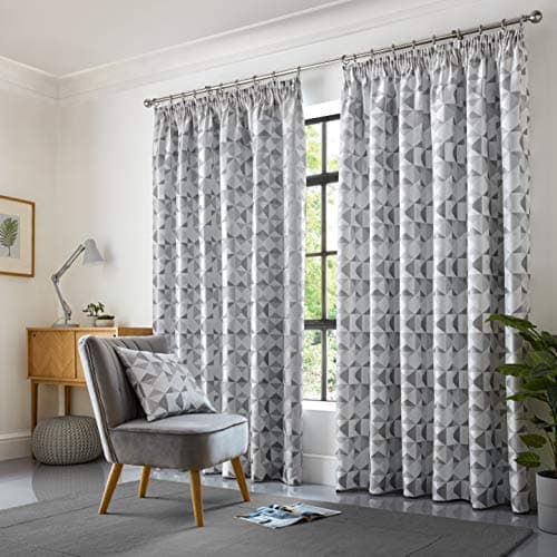 Image of Alan Symonds Skandi Lined Pencil Pleat/Taped Top Curtains (Silver, 90" x 90" (229 x 229cm))