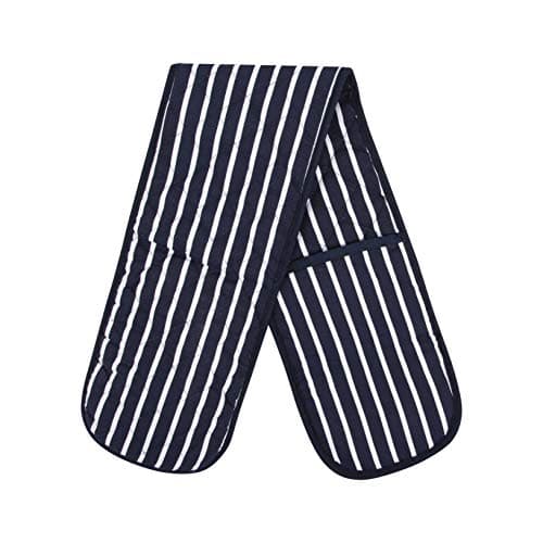 Image of Molly Malou® Butcher Stripe Double Oven Gloves Quilted Heavy Duty Cooking Potholder Heat Resistant Mitt 18x90cm (Navy)