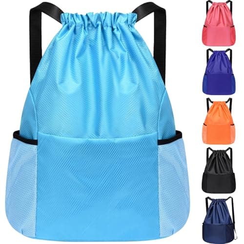 Image of InfiniZer Sports Drawstring Bags Waterproof Swimming Bag for Kids Adults Unisex Large Capacity Foldable Gym Bag for Swimming Gym School Travel Hiking (Lake Blue)