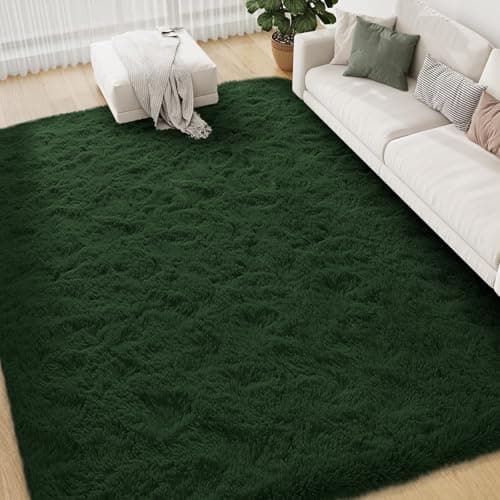 Image of FVVRAX 180x270cm Dark Green Shaggy Rug – Soft Fluffy Area Rug for Living Room & Bedroom, Non-Slip Plush Carpet for Kids, Nursery, Dorm, Machine Washable Large Floor Mat