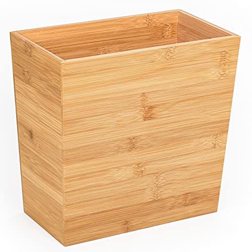 Image of woodluv Trash Can Slimline Waste Bin Paper Bin, Wastebasket Wooden Rubbish Trash Can For Home or Office
